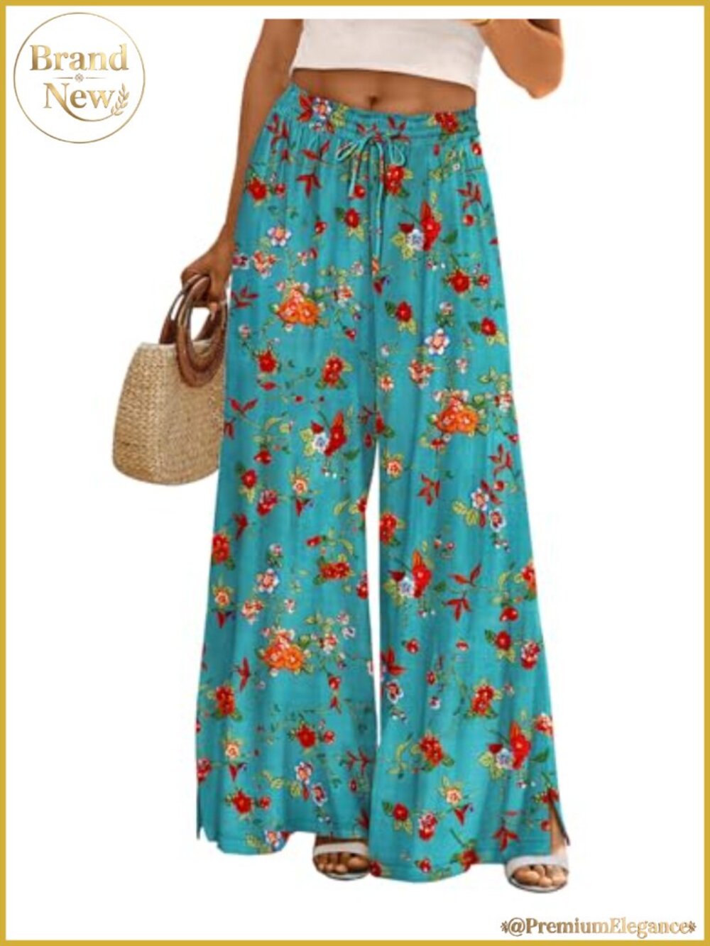 Women Rayon Cotton Wide Leg Palazzo Lounge Pants Drawstring Pockets